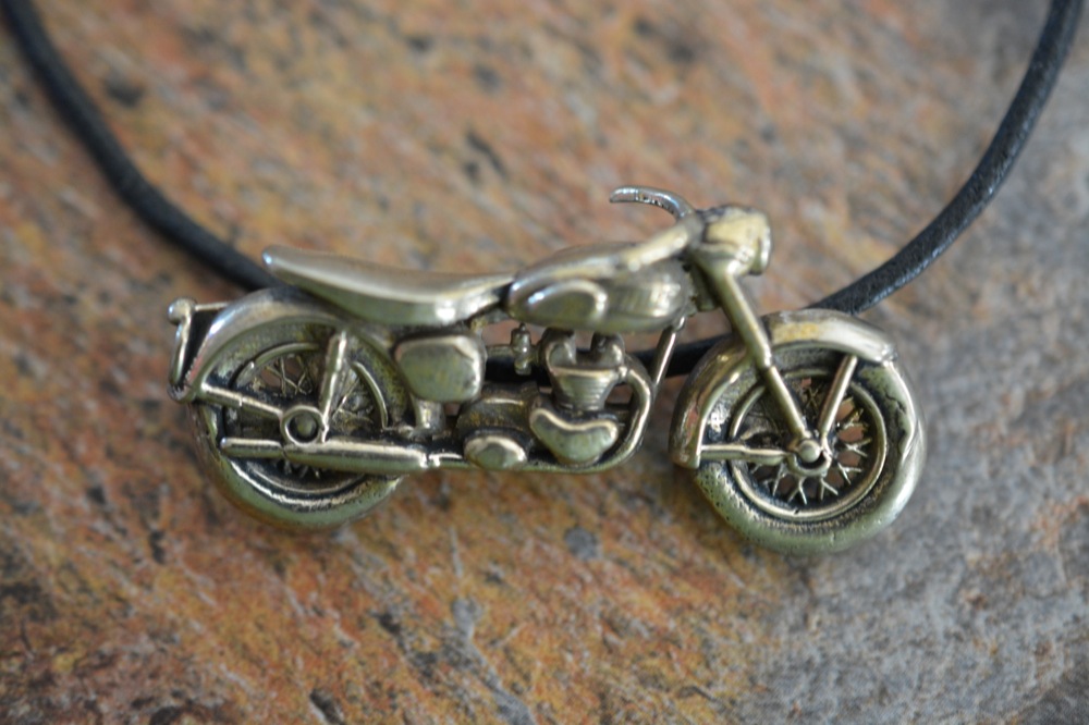 3D Triumph Motorcycle Necklace on Black Leather Cord HI Octane Jewelry Hot Rod Rings