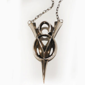 1930's V8 Emblem Necklace in White/Gold Bronze