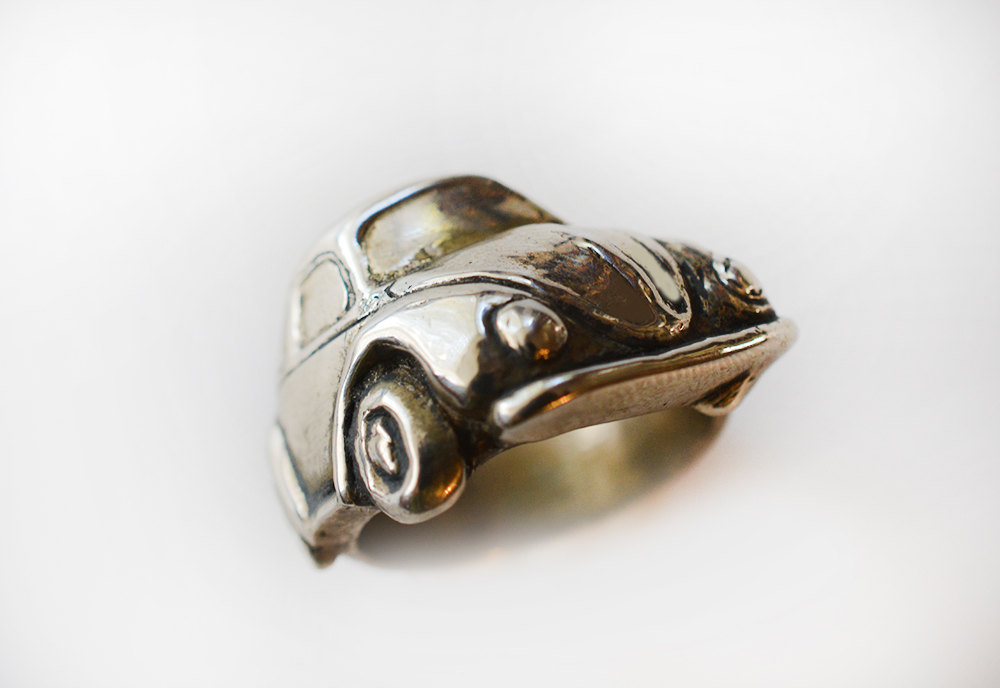 1960's VW Bug Angled Wrap Ring in White or Gold Bronze