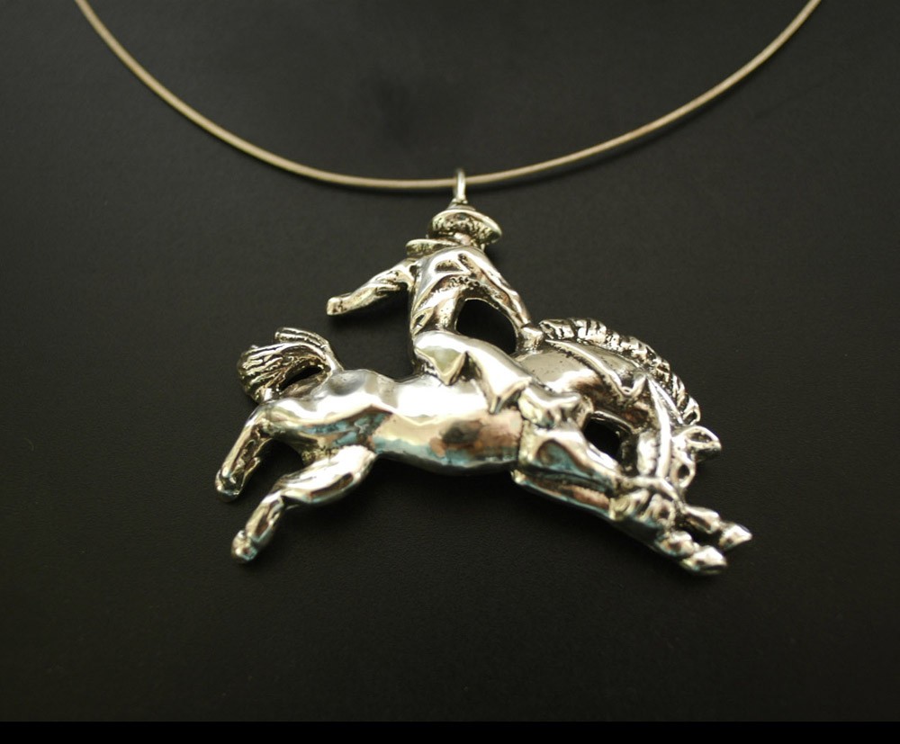 Cowboy on Bucking Bronco Necklace in Sterling Silver