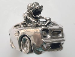 Rat Fink Creepy Creep Driving 1979 Trans Am Ring in White or Gold Bronze