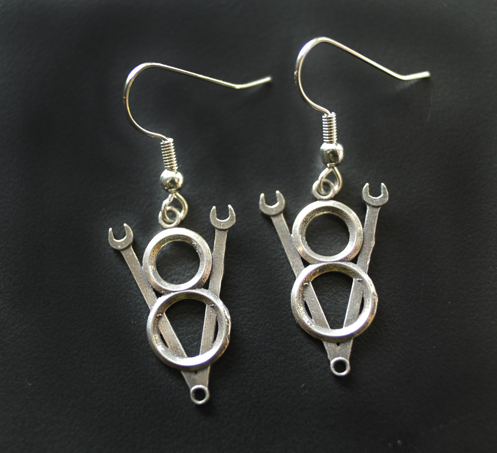 V8 Wrench Emblem Earrings in Sterling Silver
