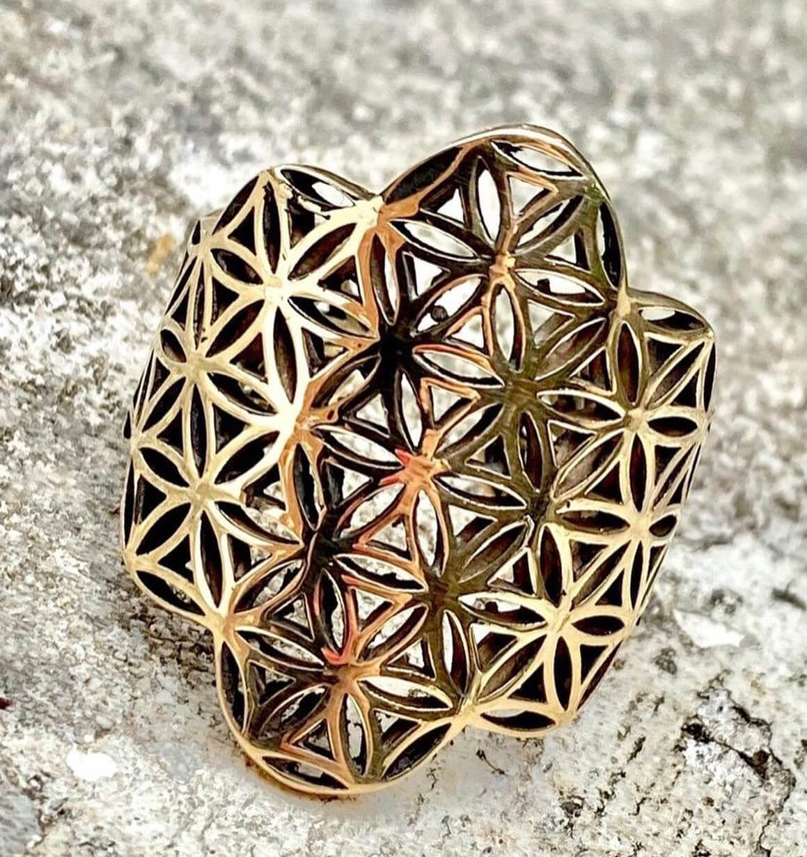 Flower of Life Sterling Silver or 14KT Gold Adjustable Ring - Image 6