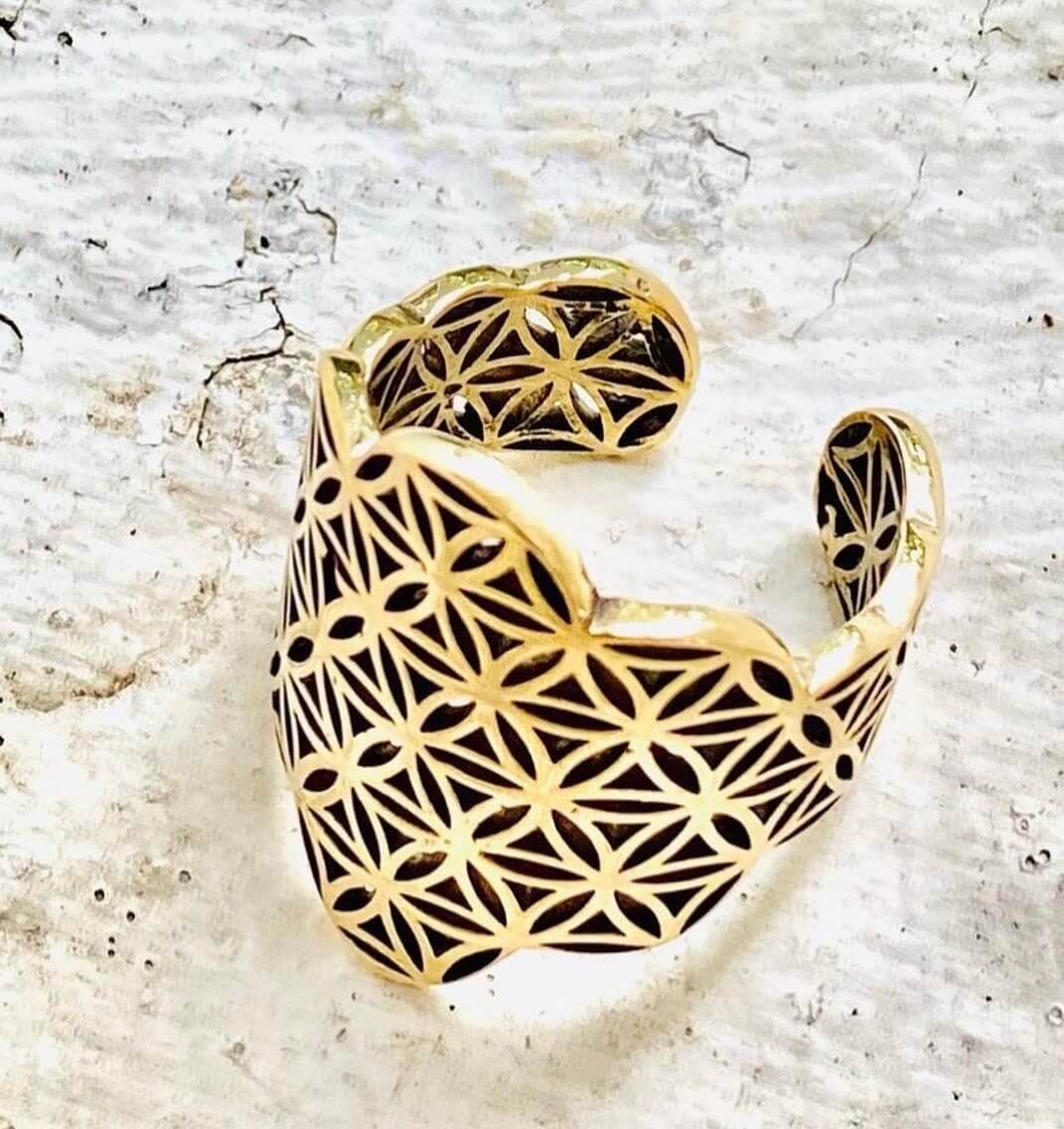 Flower of Life Sterling Silver or 14KT Gold Adjustable Ring - Image 4