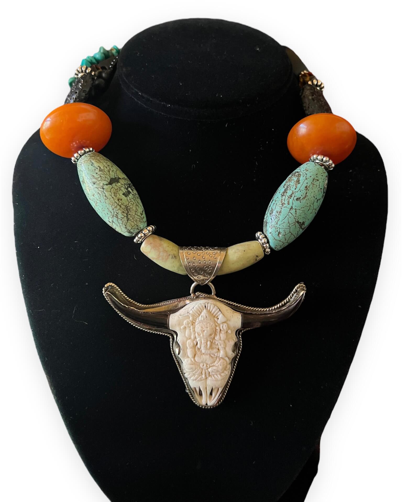 Steer Skull Beaded Necklace - Image 4