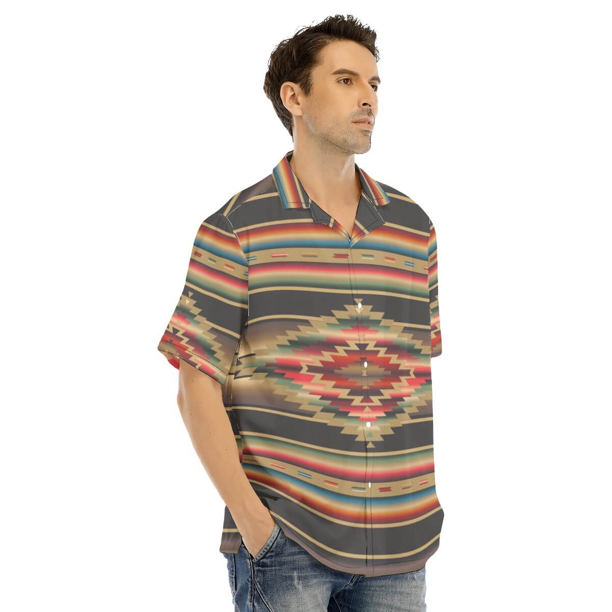 South West Desert Serape Men's Hawaiian Shirt With Button Closure - Image 2