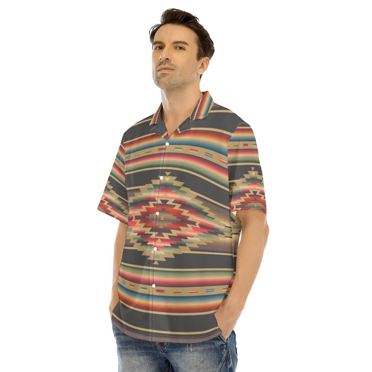 South West Desert Serape Men's Hawaiian Shirt With Button Closure