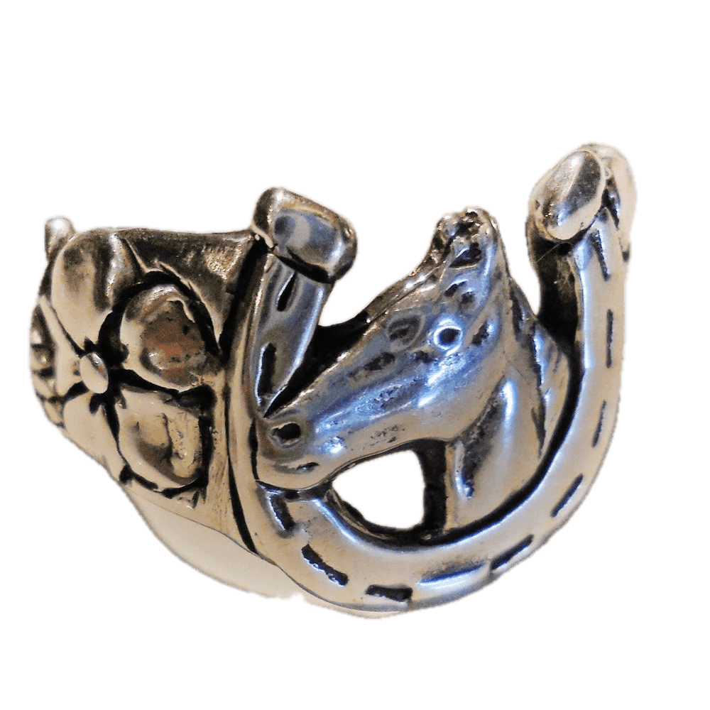 Lucky Horseshoe Ring, Horse head, Flower Band Ring in Sterling Silver - Image 2