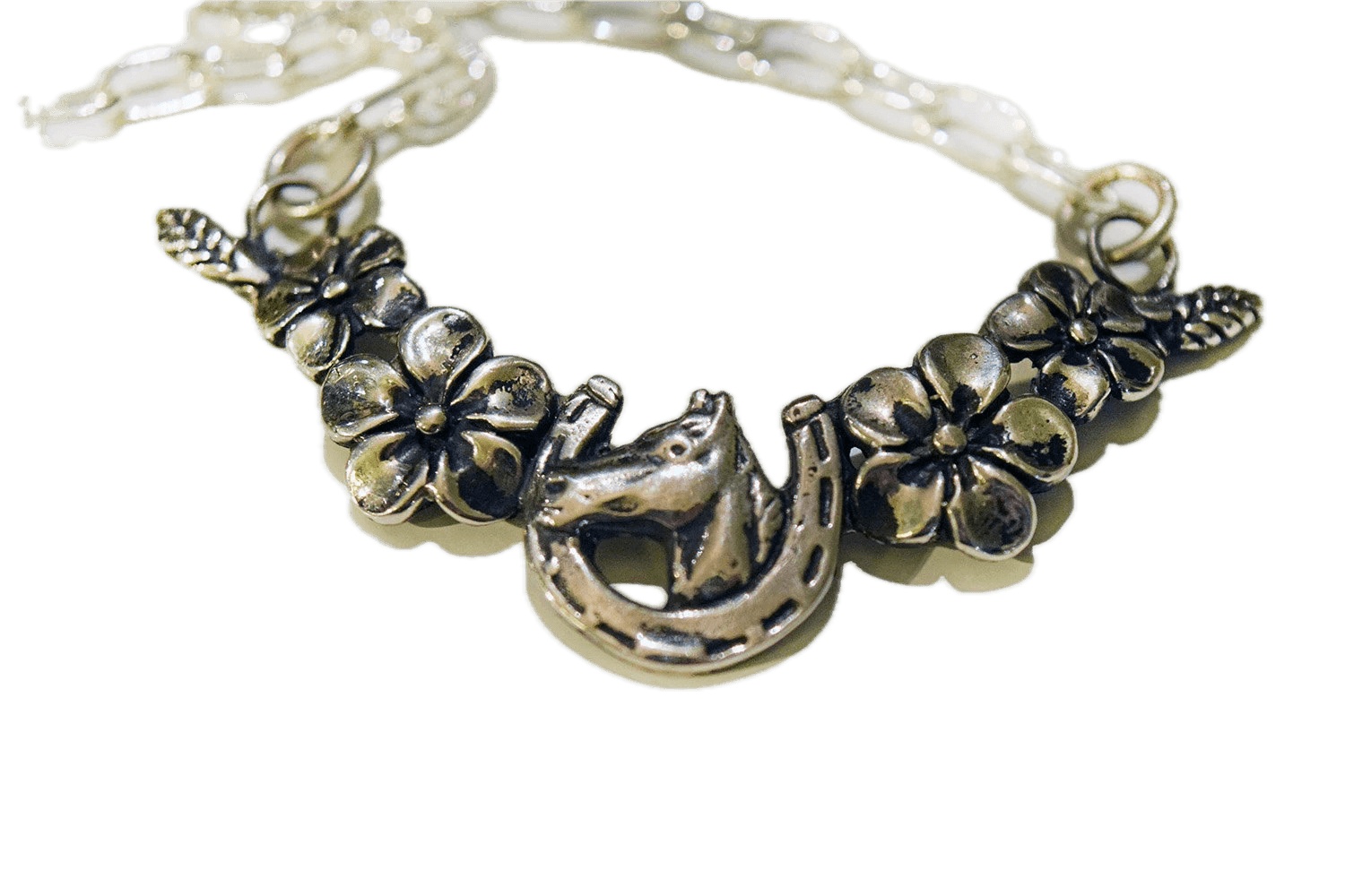 Lucky Horseshoe with Flowers Necklace in Sterling Silver - Image 7