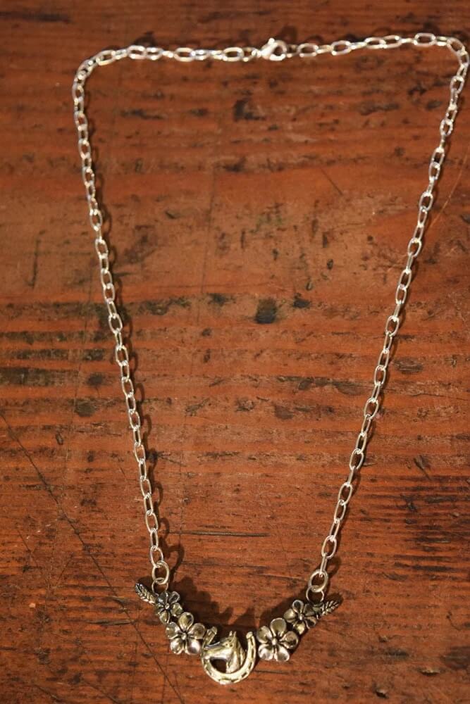 Lucky Horseshoe with Flowers Necklace in Sterling Silver - Image 5