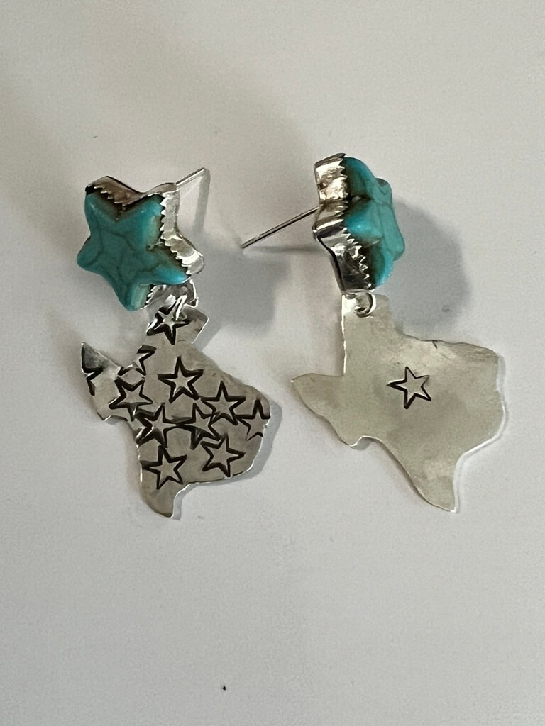 Sterling Silver Turquoise Star & The State of Texas Post Earrings - Image 3