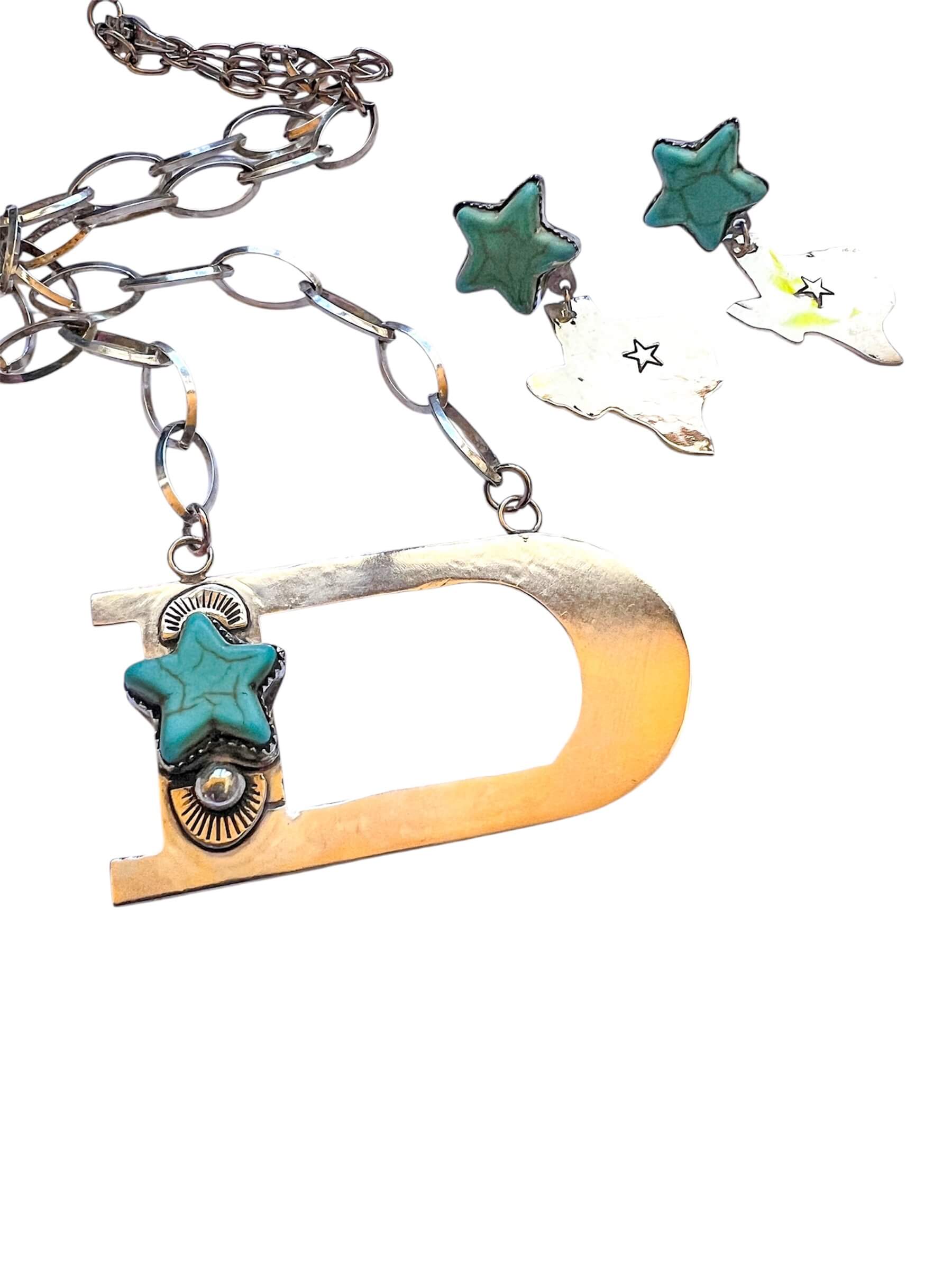 Custom Sterling Silver Initial Necklace with Turquoise Star - Image 2