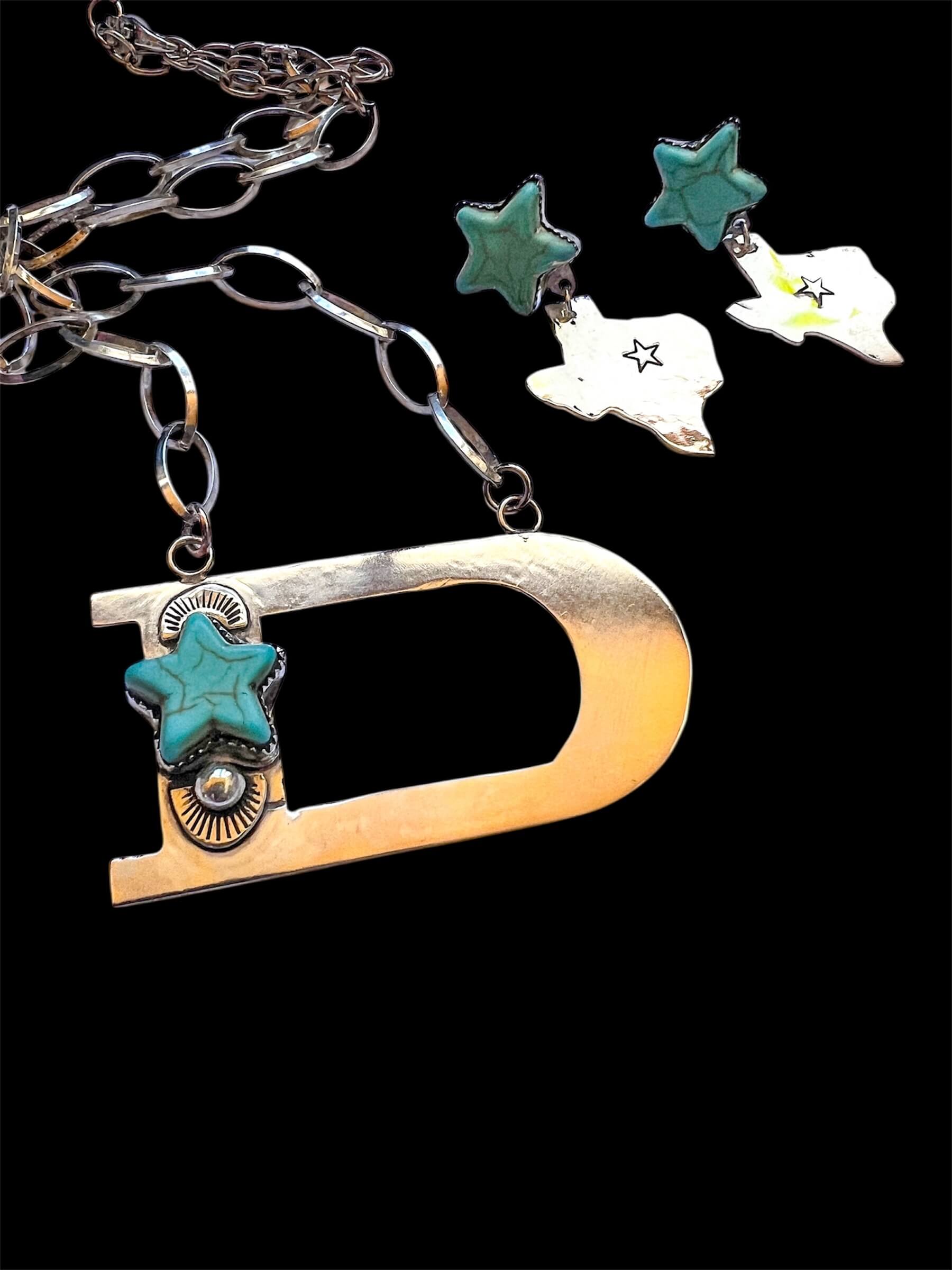 Sterling Silver Turquoise Star & The State of Texas Post Earrings - Image 5