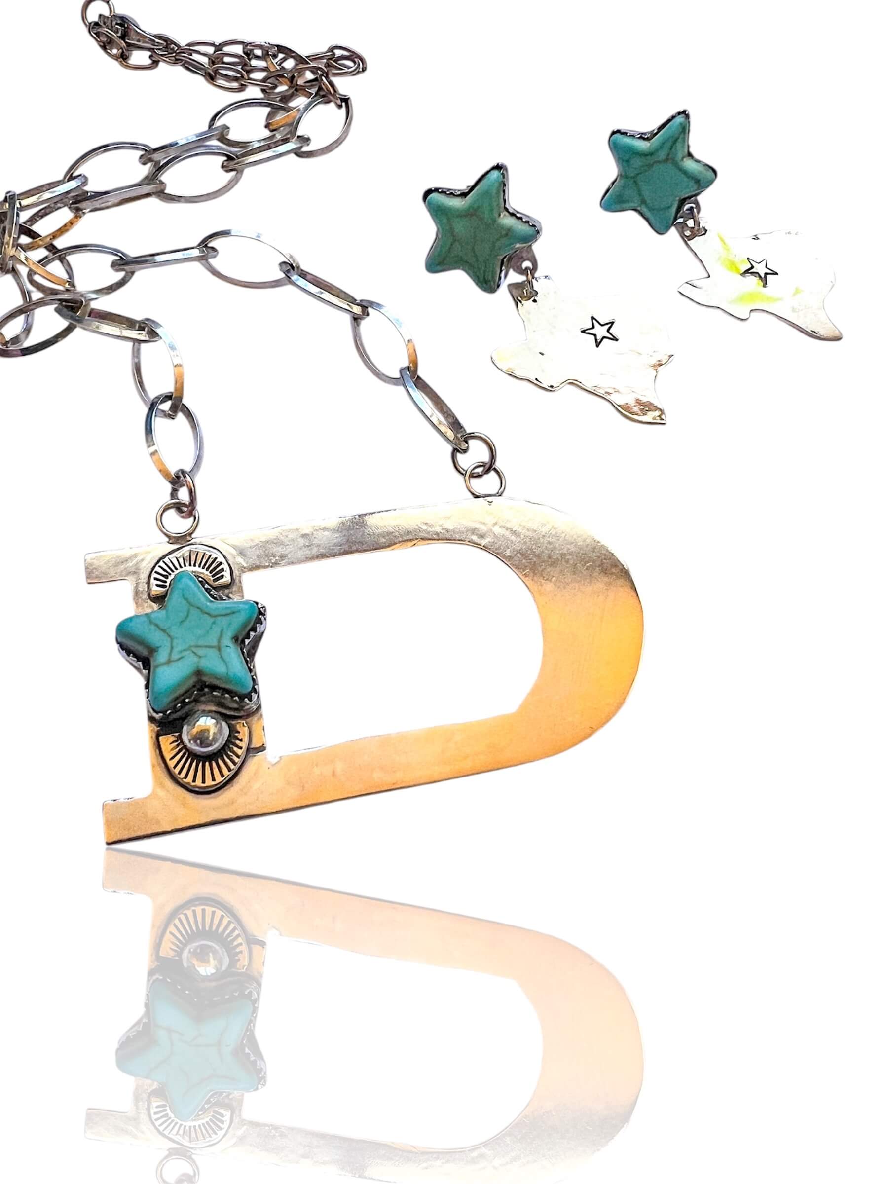 Sterling Silver Turquoise Star & The State of Texas Post Earrings - Image 6