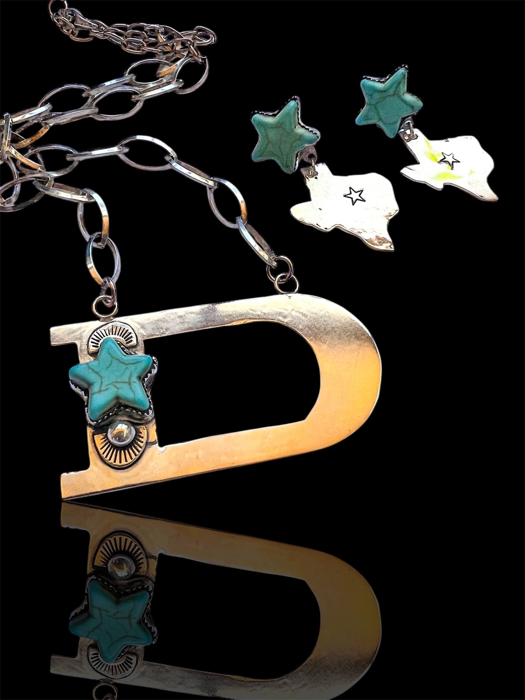 Sterling Silver Turquoise Star & The State of Texas Post Earrings - Image 7