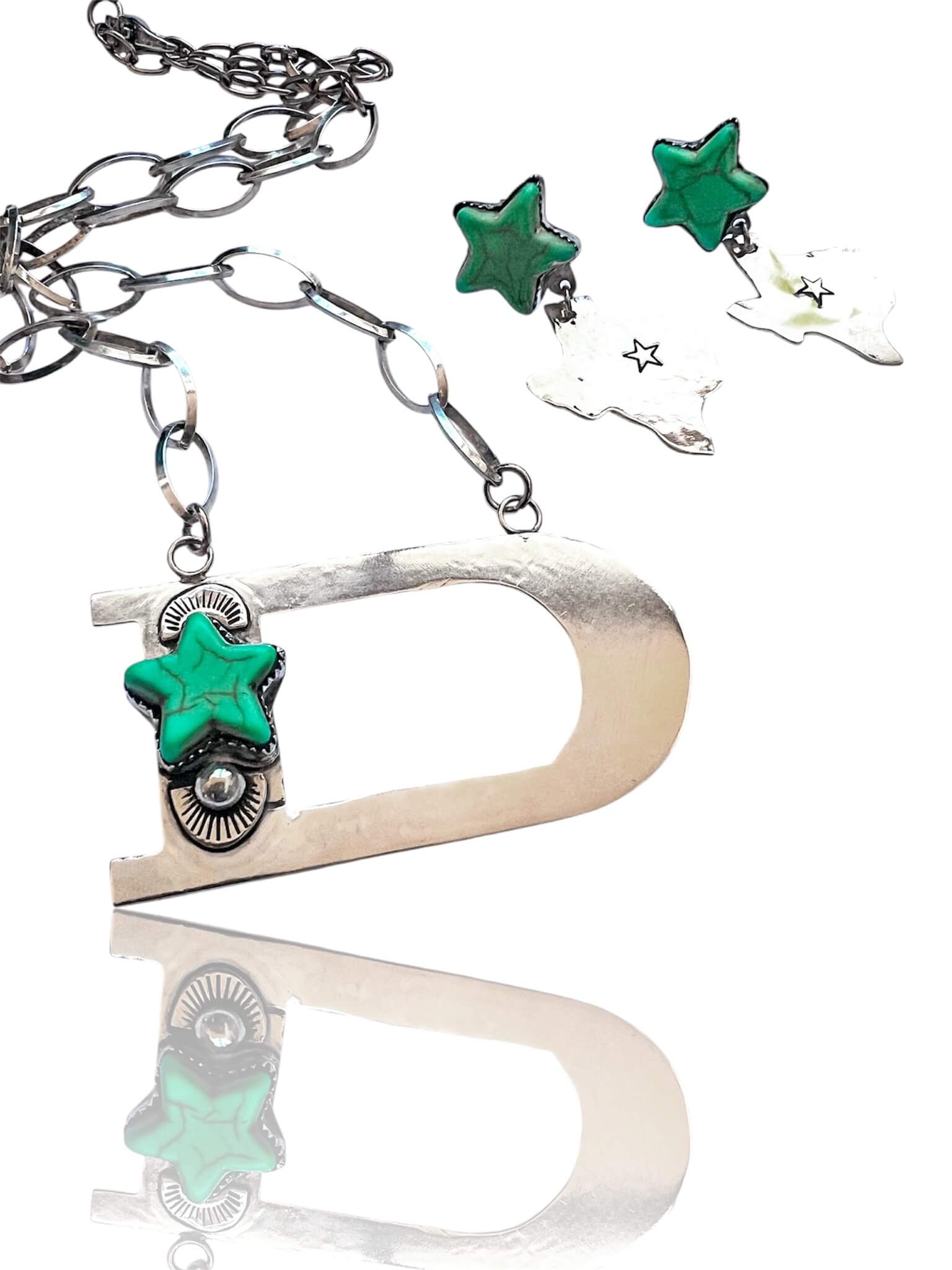 Custom Sterling Silver Initial Necklace with Turquoise Star - Image 5