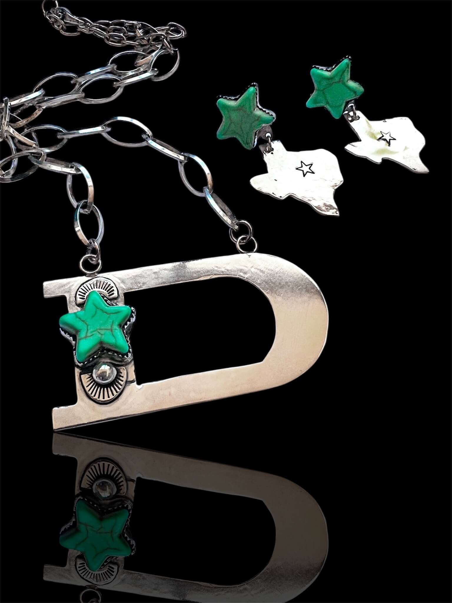 Custom Sterling Silver Initial Necklace with Turquoise Star - Image 4