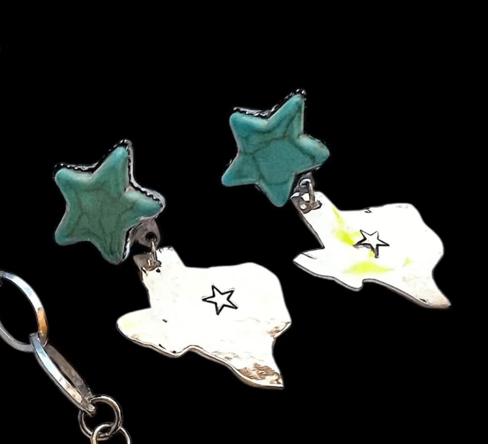 Sterling Silver Turquoise Star & The State of Texas Post Earrings